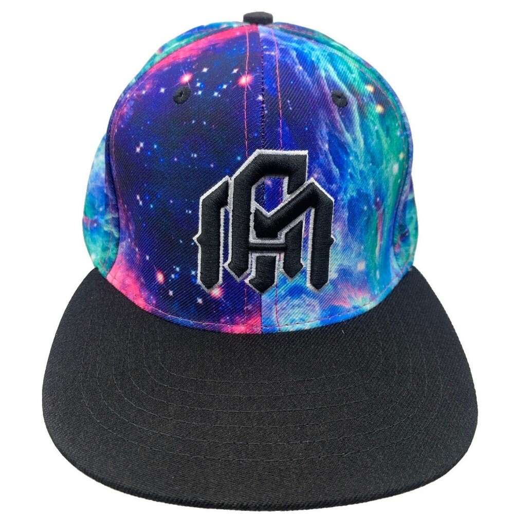 INTO THE AM Galaxy Snapback Hat All Over Outer Space Nebula Print Flat Brim Cap